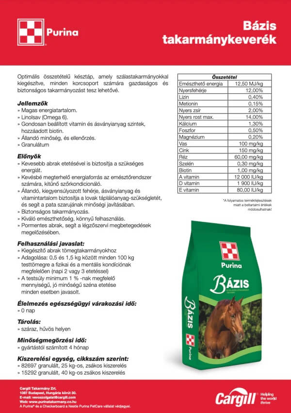 purina bázis zabmentes ló takarmány kiegészítő (25 kg)